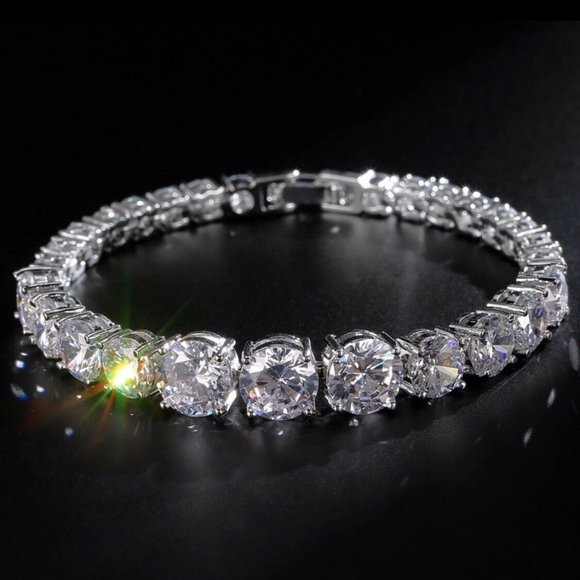 Jewelry - Cubic Zirconia Womens Bracelet White Gold Plated